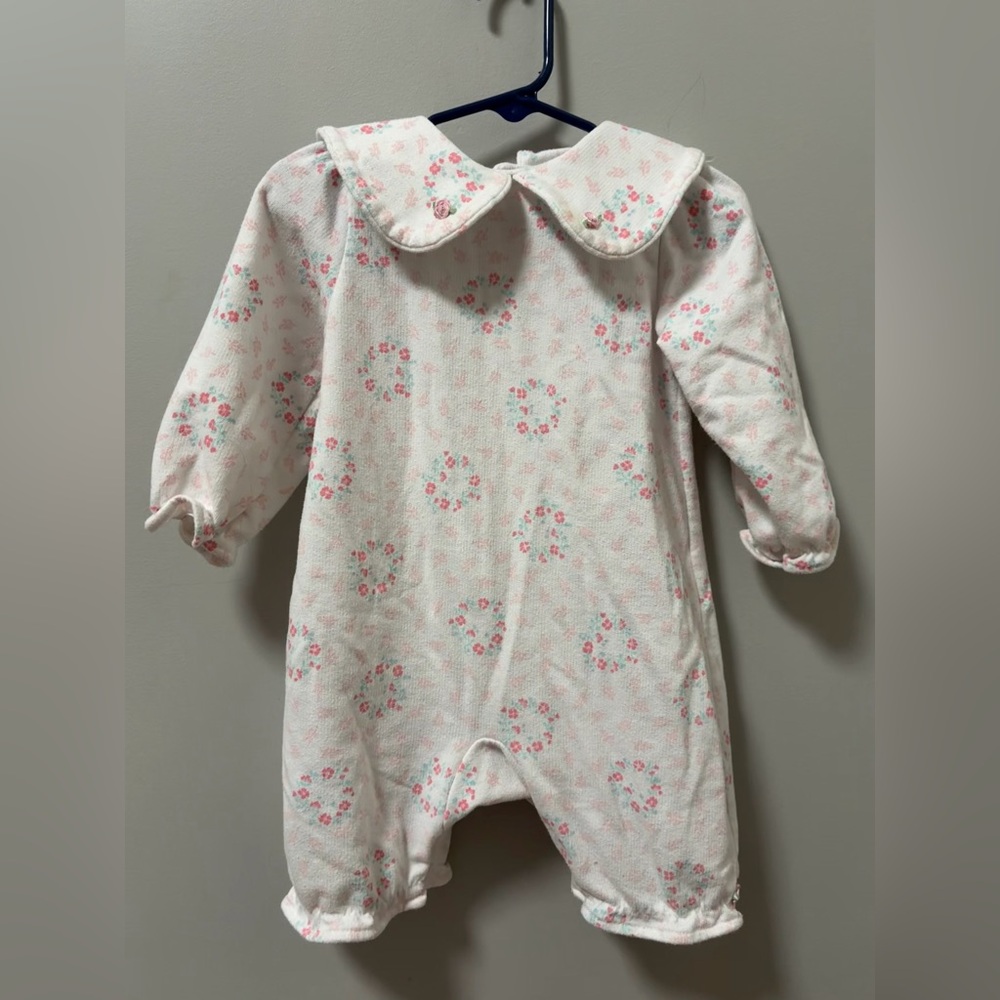 Peter‎ Rabbit & Friends Vtg White & Pink Floral Romper Peter Pan Collar USA 24 M